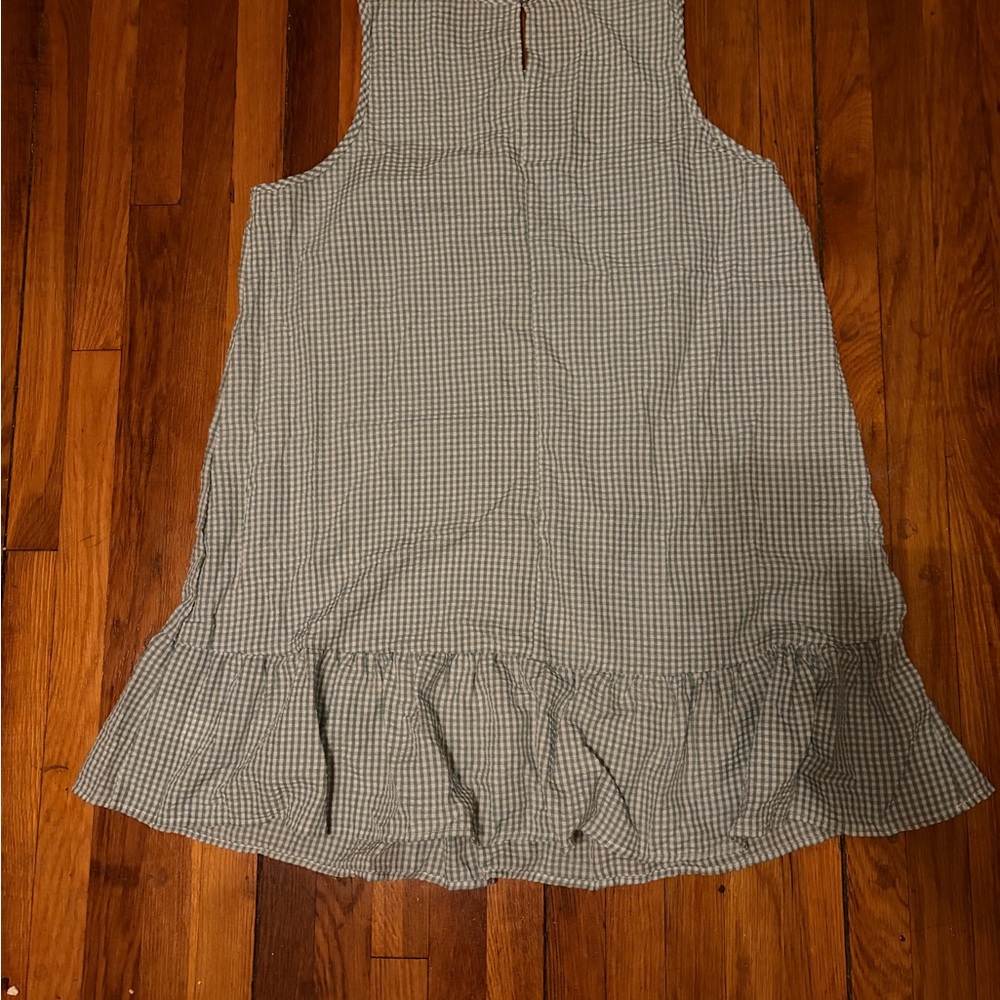 SHEIN Green Gingham Sleeveless Ruffle-Hem Tunic